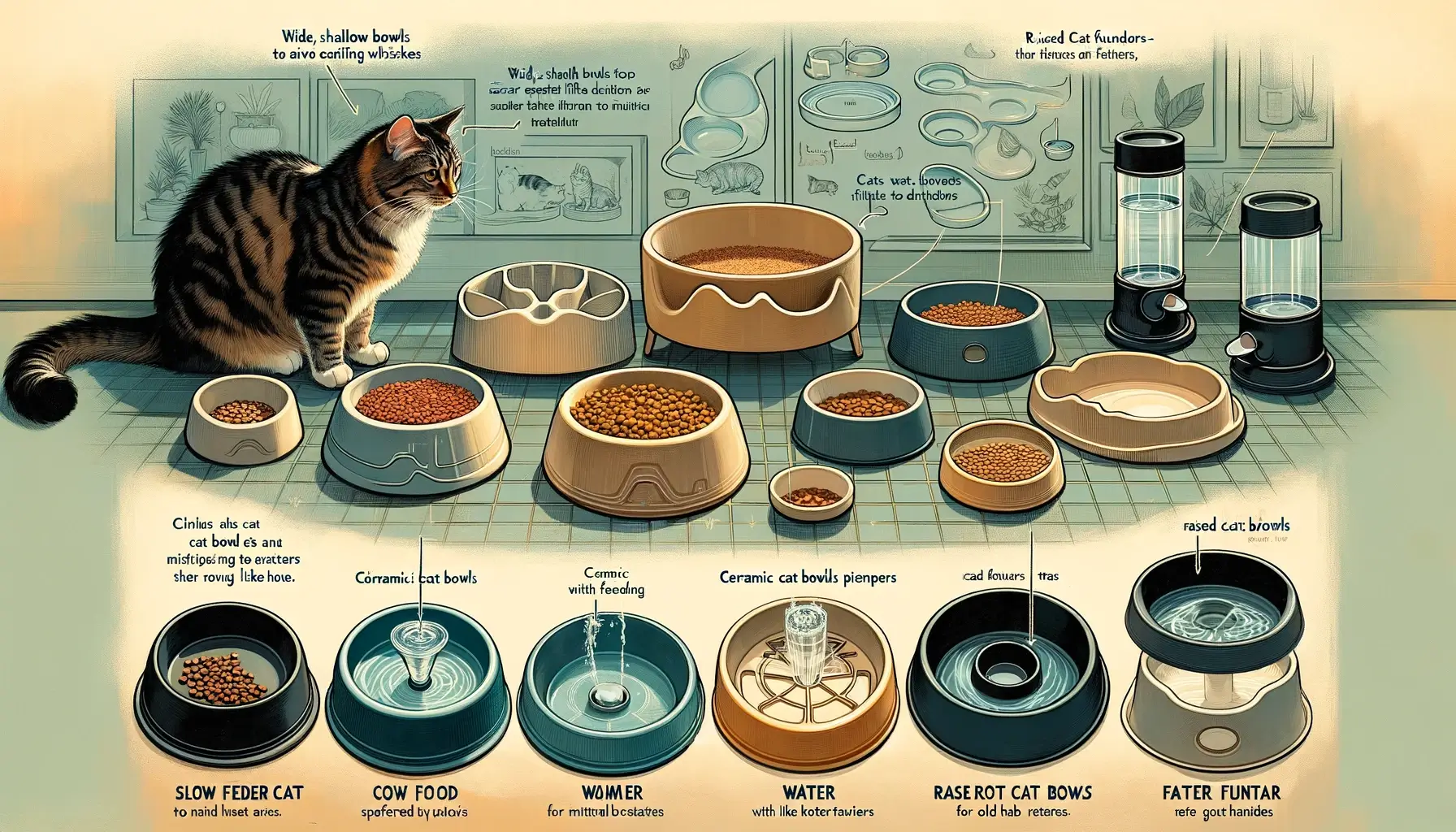Cat bowls and water fountains